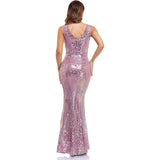 Shining Prom Dress V-neck V-back Party Long Sleeveless Elegant Mermaid Sequins Women Homecoming Dress