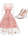 2PCS Top Seller 1950s Lace Dress & Ultra-high Heel Flower Shoes