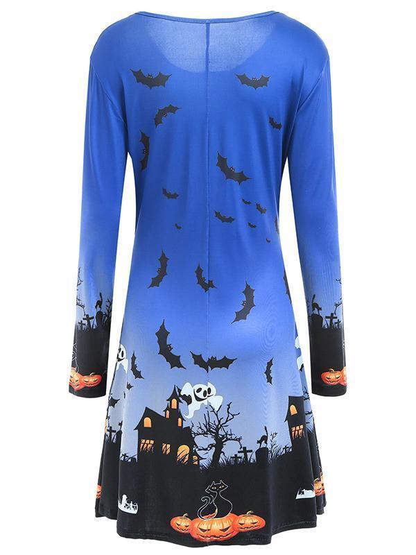 Halloween Bat Pumpkin Print Dress