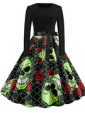 Halloween Pumpkin Skull Print Casual Dress