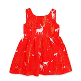 Christmas Girls Short Sleeve Elk Print Swing Dress
