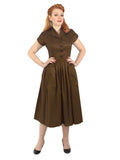 Brown 1940s Pocket Tea Dress
