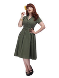 Green 1940s Button Belt Dress